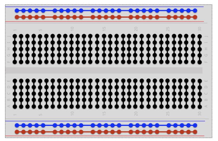 Schematische Darstellung der Verbindungen auf einem 400 Pin Steckbrett